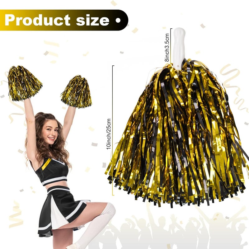 DILIBRA 24 Pcs Metallic Cheerleading Pom Poms for Kids, Cheerleaders Cheer Pom Poms with Baton Handle, Cheering Squad Hand Flower for Adults Team Spirit Sports Game Dancing Party - Image 2